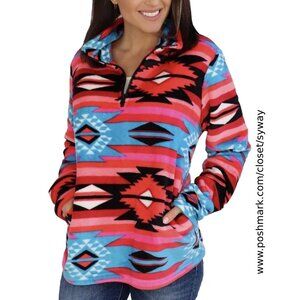 Trail Crest Aztec Velour 1/4 Zip Pullover, Ultra Soft Plush Coral Fleece